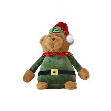 ORSO DI PELUCHE SEDUTO VESTITO DA ELFO VERDE H 32CM