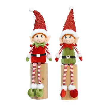 ELFO SEDUTO IN TESSUTO VERDE/ROSSO C/GAMBE LUNGHE  H 56CM ASSORTITO