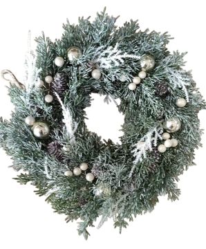 GHIRLANDA CON VISCHIO VERDE E BACCHE DIAM. 32CM H 8CM