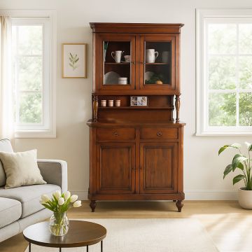 CRISTALLIERA IN LEGNO MASSELLO CM 112X49 H. 206 NOCE