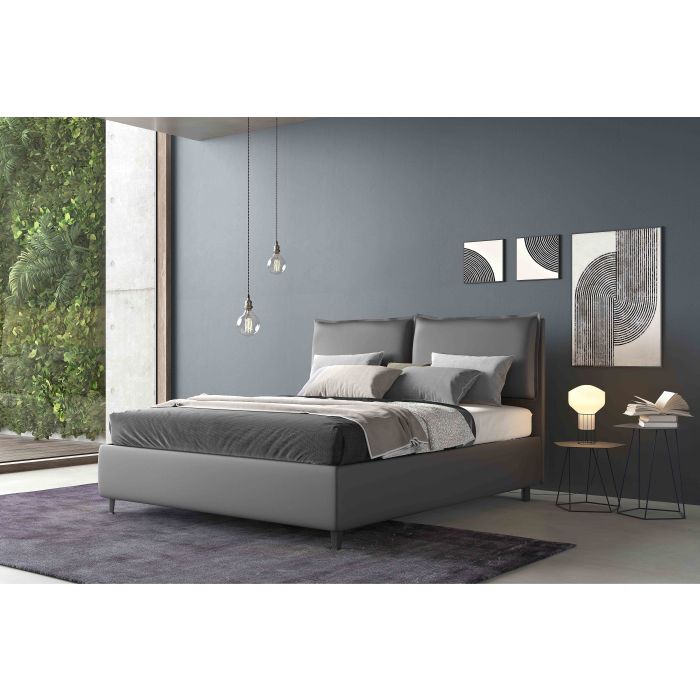 LETTO MATRIMONIALE LOTO IN ECOPELLE GRIGIA