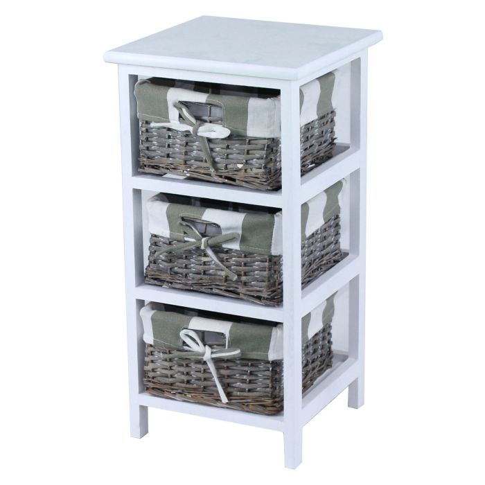 CASSETTIERA MULTIUSO IN LEGNO MASSELLO CM 30X30 H.58 BIANCO
