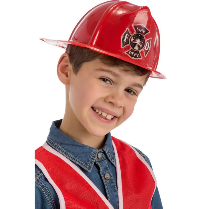 Casco Da Pompiere Relaxdays Per Bambini - Con Visiera, Fazzaletto, Regolabile 45-55cm, Rosso - Foto 5