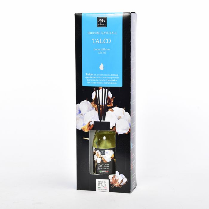 DIFFUSORE DI ESSENZA CON BACCHETTI IN COTONE 125ML TALCO DIFFUSORE DI ESSENZA CON BACCHETTI IN COTONE 125ML TALCO