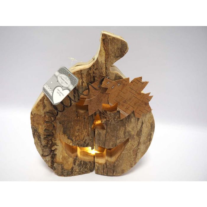 ZUCCA LEGNO C/FACCIA INTARSIATA 26.5X23X5CM C/LUCE C/FOGLIA