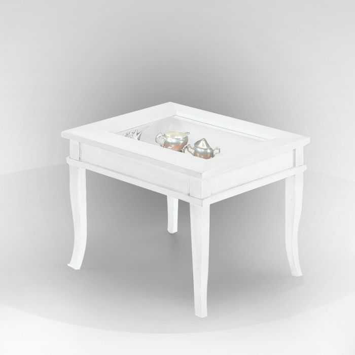 TAVOLINO BACHECA CON PIANO IN VETRO 60X60 H45 BIANCO OPACO: vendita online  TAVOLINO BACHECA CON PIANO IN VETRO 60X60 H45 BIANCO OPACO in offerta