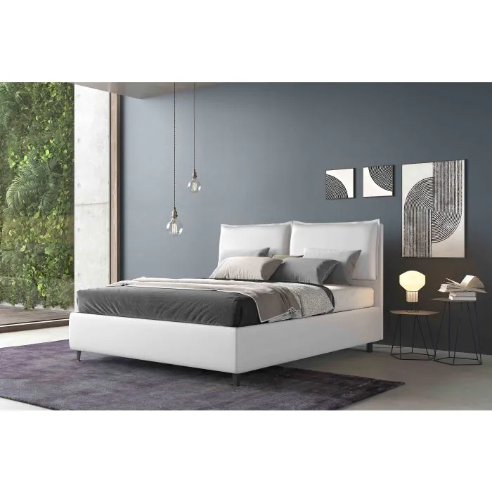 Letto matrimoniale contenitore ecopelle bianca