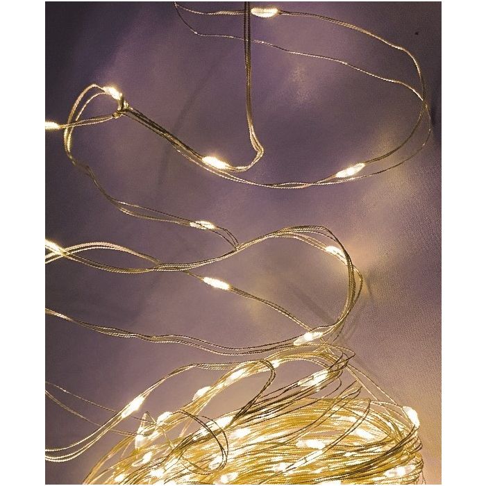 LUCI DI NATALE 100 LED ARGENTATE BIANCO CALDO A BATTERIA 5+0.1MT LUCI DI NATALE 100 LED ARGENTATE BIANCO CALDO A BATTERIA 5+0.1MT