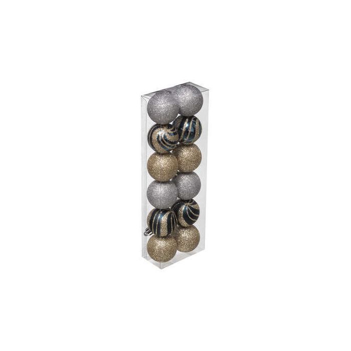 SET 12 PALLINE ARGENTO/BEIGE/NERE 4CM SET 12 PALLINE ARGENTO/BEIGE/NERE 4CM