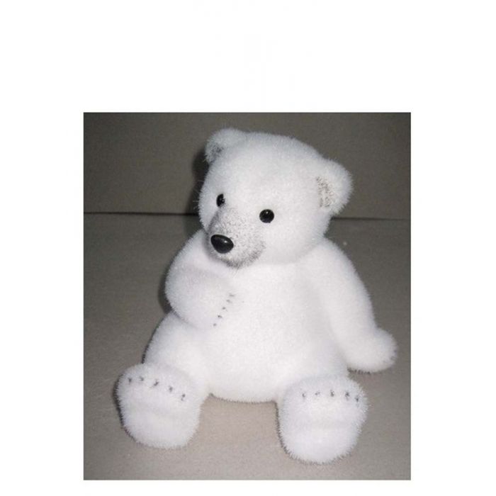 ORSO SEDUTO BIANCO FLOCCATO 18CM ORSO SEDUTO BIANCO FLOCCATO 18CM
