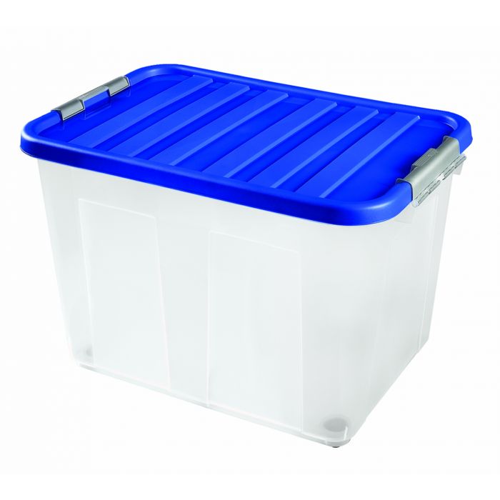 CONTENITORE CLIP BOX IN PLASTICA CON COPERCHIO E RUOTE LT 75 60X40X40CM  TRASPARENTE