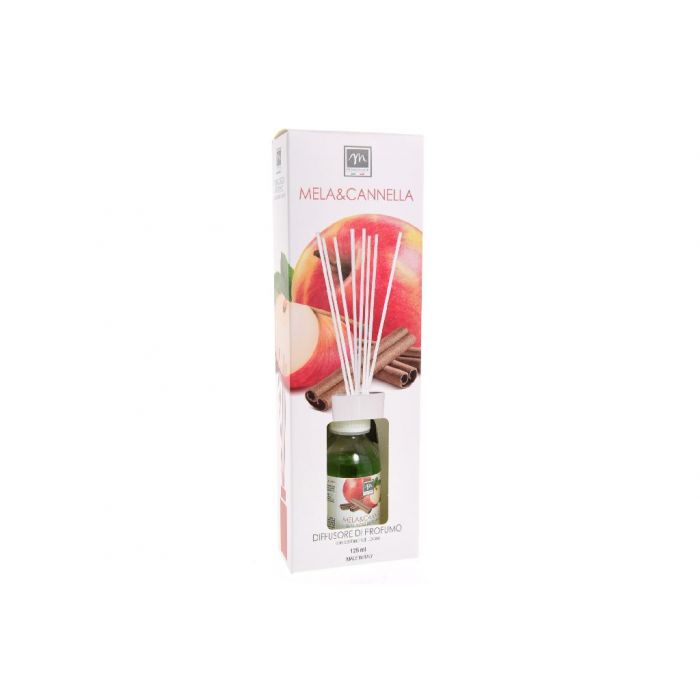 DIFFUSORE DI ESSENZA C/BACCHETTI IN COTONE MELA CANNELLA 125ML DIFFUSORE DI ESSENZA C/BACCHETTI IN COTONE MELA CANNELLA 125ML