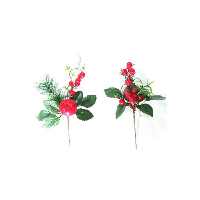 RAMO AGHI PINO C/BACCHE ROSSE LUCIDE/FOGLIE H.27X16CM RAMO AGHI PINO C/BACCHE ROSSE LUCIDE/FOGLIE H.27X16CM