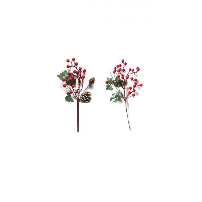 RAMO BACCHE ROSSE C/FOGLIE/ PIGNE H.32X10/15CM RAMO BACCHE ROSSE C/FOGLIE/ PIGNE H.32X10/15CM
