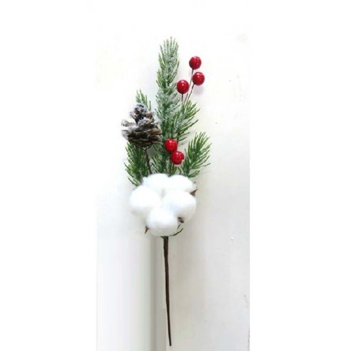 RAMETTO PINO FLOCCATO C/BACCHE ROSSE/PIGNE H.28X9CM RAMETTO PINO FLOCCATO C/BACCHE ROSSE/PIGNE H.28X9CM