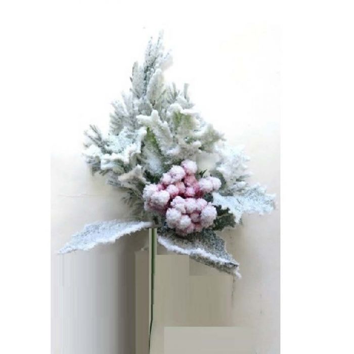 RAMETTO PINO NEVATO C/FOGLIE/BACCHE ROSSE H.24X14CM RAMETTO PINO NEVATO C/FOGLIE/BACCHE ROSSE H.24X14CM