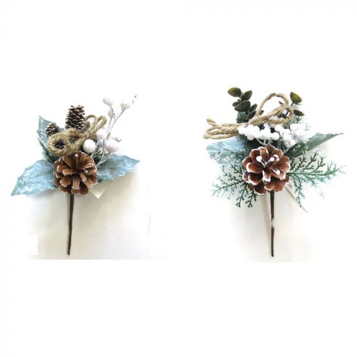 RAMO PINO C/BACCHE BIANCHE/ PIGNE/FOGLIE H.20X15CM RAMO PINO C/BACCHE BIANCHE/ PIGNE/FOGLIE H.20X15CM