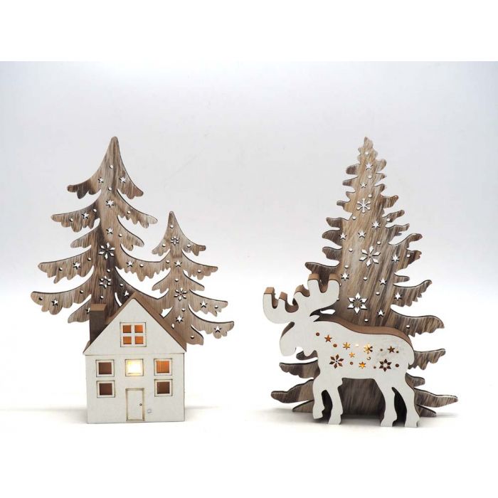 ALBERO LEGNO C/SOGG. NATALE C/LUCE H.17X15CM ALBERO LEGNO C/SOGG. NATALE C/LUCE H.17X15CM
