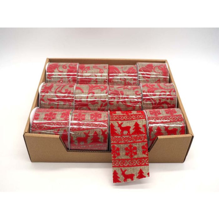 ROTOLO NASTRO JUTA STAMPATO ROSSO H.6.3X270CM ROTOLO NASTRO JUTA STAMPATO ROSSO H.6.3X270CM