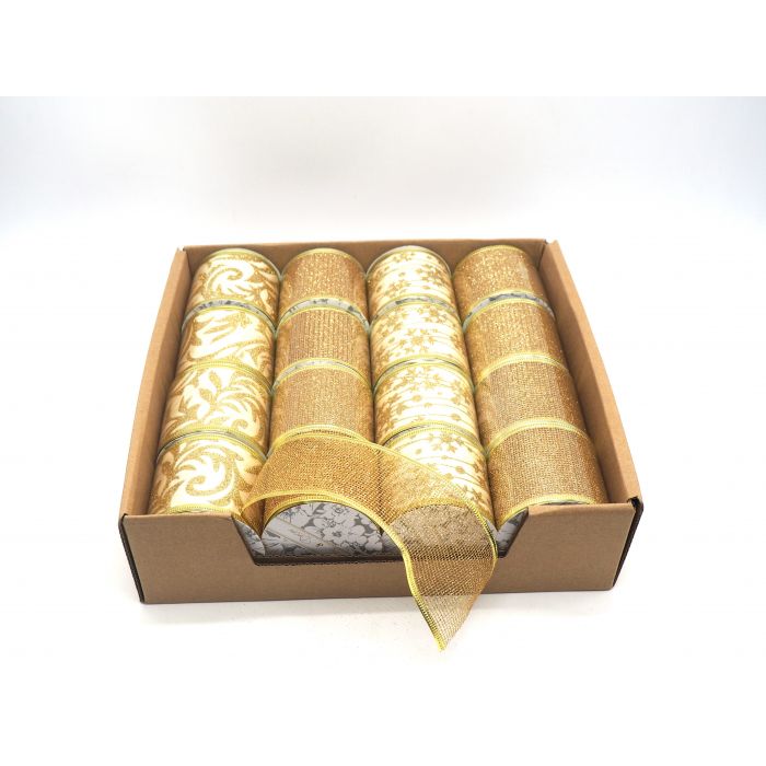 ROTOLO NASTRO CREMA/ORO GLITTERATO H.6.3X270CM ROTOLO NASTRO CREMA/ORO GLITTERATO H.6.3X270CM