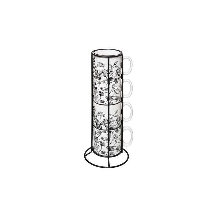 SET 4 TAZZE RACK FLORAL C/SUPPORTO SET 4 TAZZE RACK FLORAL C/SUPPORTO