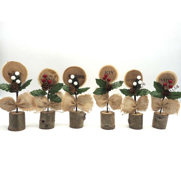 SEGNAPOSTO TRONCHETTO LEGNO C/FIOCCO JUTA+DECO C/CERCHIO/SCRITTE