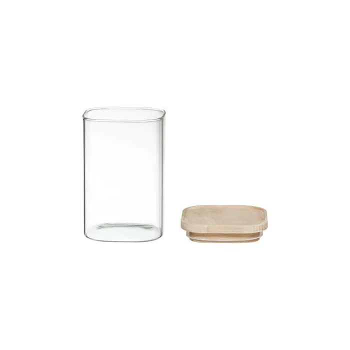 4 Barattoli Di Vetro Ermetici Da 800 Ml Con Coperchio In Legno E Maniglia, In Borosilicato, Ideali Per Farina, Cereali, Pasta E Spezie