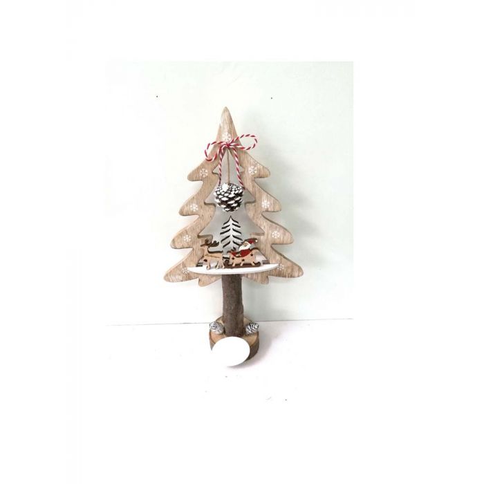 ALBERO LEGNO NATUR. C/PIGNA INT. B.NATALE C/SLITTA H.31X17X7CM