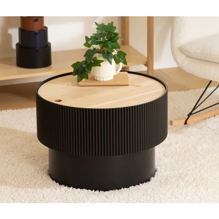 TAVOLINO CONTENITORE ENOLA CM 55X38 NERO E NATURALE