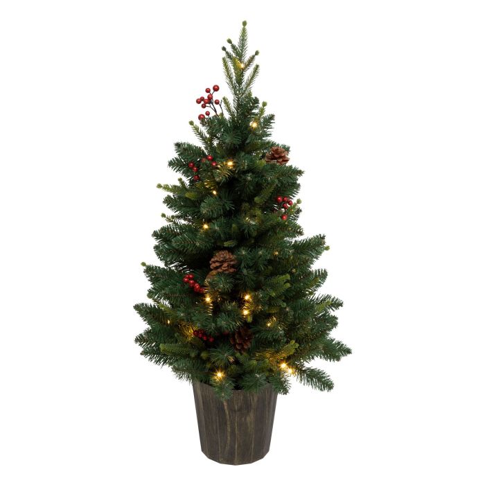 PINETTO CON LED A BATTERIA PIGNE E BACCHE D 55CM H 90CM