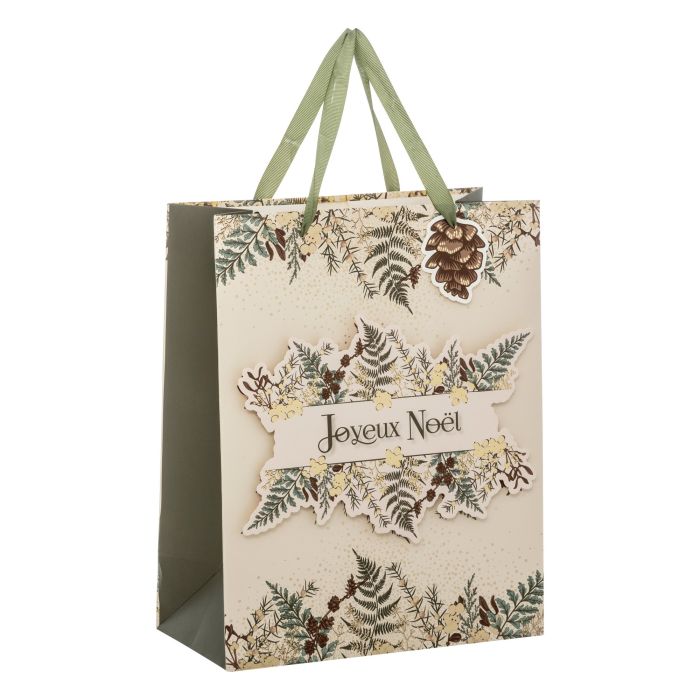 BORSA DI CARTA BUON NATALE CON FOGLIE E MANICI VERDI 26X13.7CM H 32.4CM BORSA DI CARTA BUON NATALE CON FOGLIE E MANICI VERDI 26X13.7CM H 32.4CM