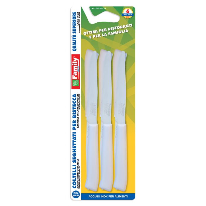 CONFEZIONE DA 6 PEZZI COLTELLI DA BISTECCA CON MANICI IN PLASTICA CONFEZIONE DA 6 PEZZI COLTELLI DA BISTECCA CON MANICI IN PLASTICA
