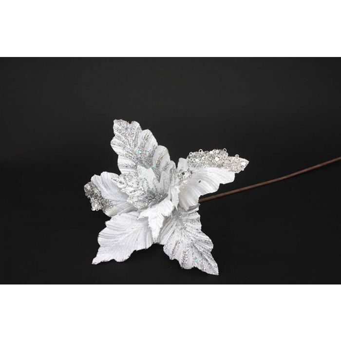 FIORE LUNGO 60CM VELLUTO BIANCO/ARGENTO FIORE LUNGO 60CM VELLUTO BIANCO/ARGENTO