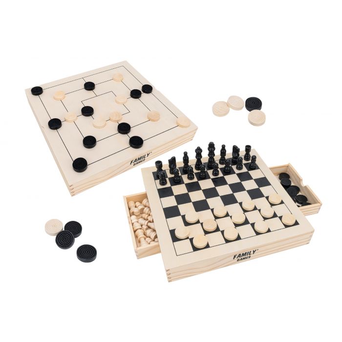 GIOCO SCACCHI/DAMA/FILETTO IN LEGNO GIOCO SCACCHI/DAMA/FILETTO IN LEGNO