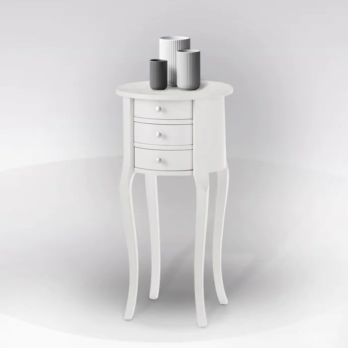 Tavolino Con Cassetto Bianco - Stile Mid-Century, Gambe In Legno, MDF - Dimensioni 30x39x61 Cm - 3