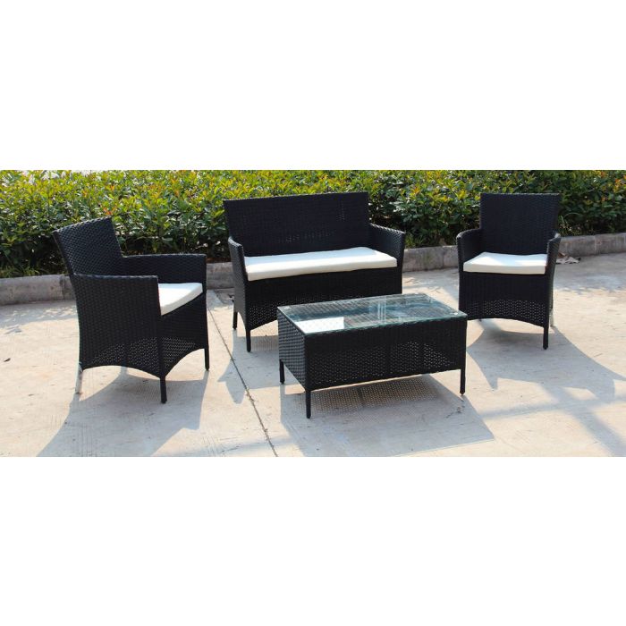 SALOTTINO 4PZ NERO IN POLIRATTAN