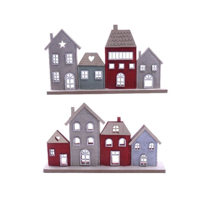 DECORAZIONE CASETTE IN PANNOLENCI SU BASE LEGNO 32X5CM H 18CM ASSORTITO DECORAZIONE CASETTE IN PANNOLENCI SU BASE LEGNO 32X5CM H 18CM ASSORTITO