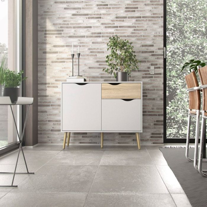 CREDENZA MODELLO DELTA IN LAMINATO BIANCO E ROVERE