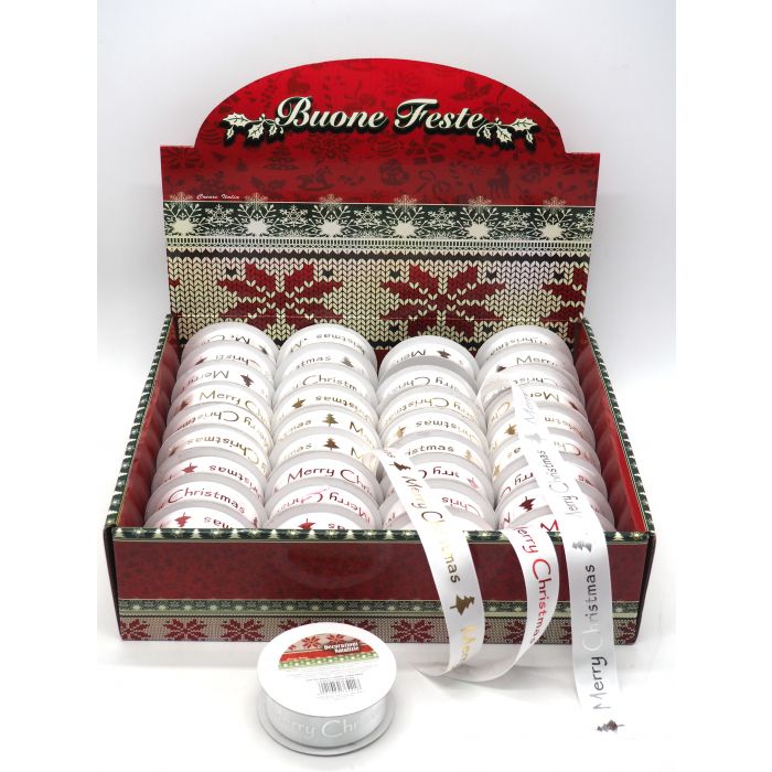 ROTOLO NASTRO BIANCO MERRY CHRISTMAS LUCENTE H.2.5CMX2.7M ROTOLO NASTRO BIANCO MERRY CHRISTMAS LUCENTE H.2.5CMX2.7M