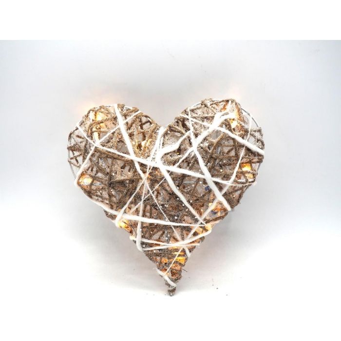 CUORE DI RAMI GLITTERATO 10 LED