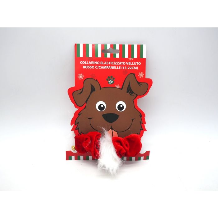 COLLARINO ELASTICIZZATO VELLUTO ROSSO C/CAMPANELLE 13/22CM CANE