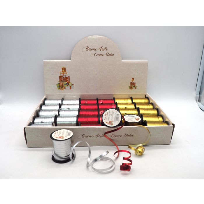 ROTOLO NASTRO DA PACCHI 5MMX10MT LISCIO ORO/ROSSO/ARGENTO ROTOLO NASTRO DA PACCHI 5MMX10MT LISCIO ORO/ROSSO/ARGENTO