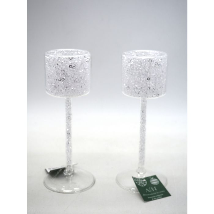 PORTA CANDELA IN VETRO C/STRASS TRASPARENTI H 25,5XD 7,7CM PORTA CANDELA IN VETRO C/STRASS TRASPARENTI H 25,5XD 7,7CM