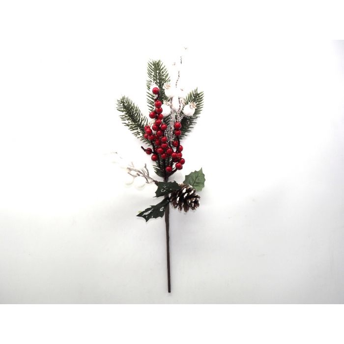 RAMO AGHI PINO FLOCCATO C/BACCHE ROSSE C/PIGNA H 40X17CM RAMO AGHI PINO FLOCCATO C/BACCHE ROSSE C/PIGNA H 40X17CM