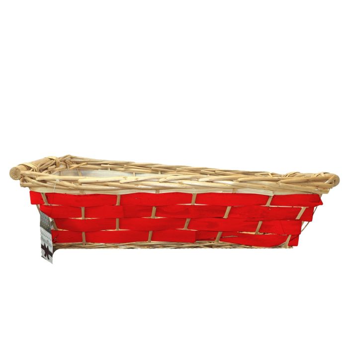CESTO RETTANGOLARE IN LEGNO NATURALE CON FASCIA ROSSA 45X35CM H 12.5CM CESTO RETTANGOLARE IN LEGNO NATURALE CON FASCIA ROSSA 45X35CM H 12.5CM