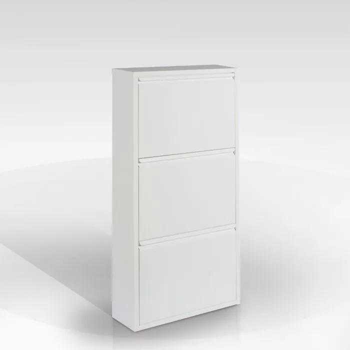 Scarpiera In Metallo Con Coperchio Magnetico - Montaggio A Parete, 3 Scomparti, Bianco