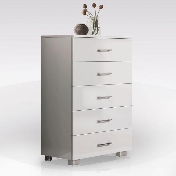 CASSETTIERA 5 CASSETTI IN LAMINATO BIANCO LUCIDO 60X44cm altezza 104cm:  vendita online