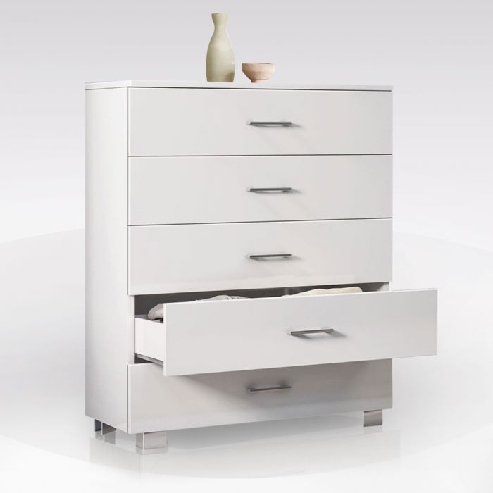 CASSETTIERA IN LAMINATO BIANCO LUCIDO 5 CASSETTI 80X44cm altezza 104cm in  offerta