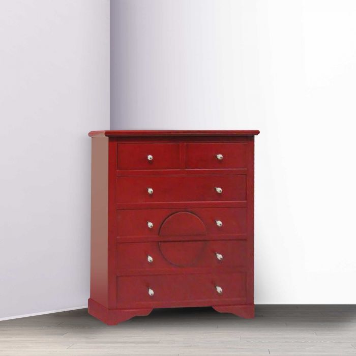 CASSETTIERA 6 CASSETTI IN ROSSO PATINATO