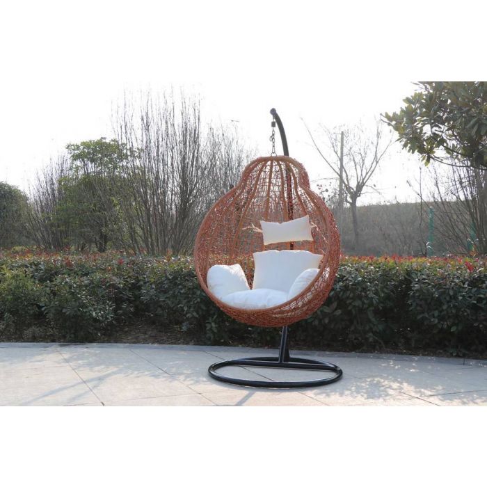 POLTRONA NIDO POLIRATTAN MARRONE CON CUSCINI BIANCHI 1 POLTRONA NIDO POLIRATTAN MARRONE CON CUSCINI BIANCHI 1